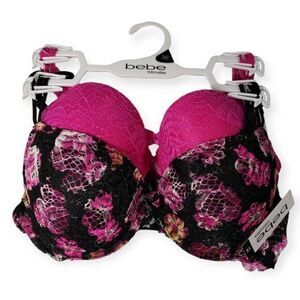 2 PACK BEBE INTIMATES PLUNGE GENTLE LIFT UNDERWIRE BRAS 34C Pink/Black TAGLESS